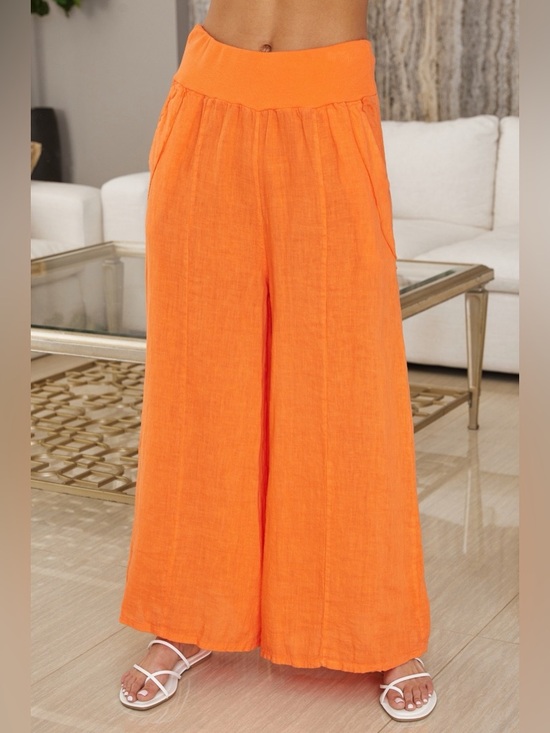 Milio Milano Pants - (18931-ORG)  LINEN SEAM STITCH DETAIL WIDE LEG PANTS